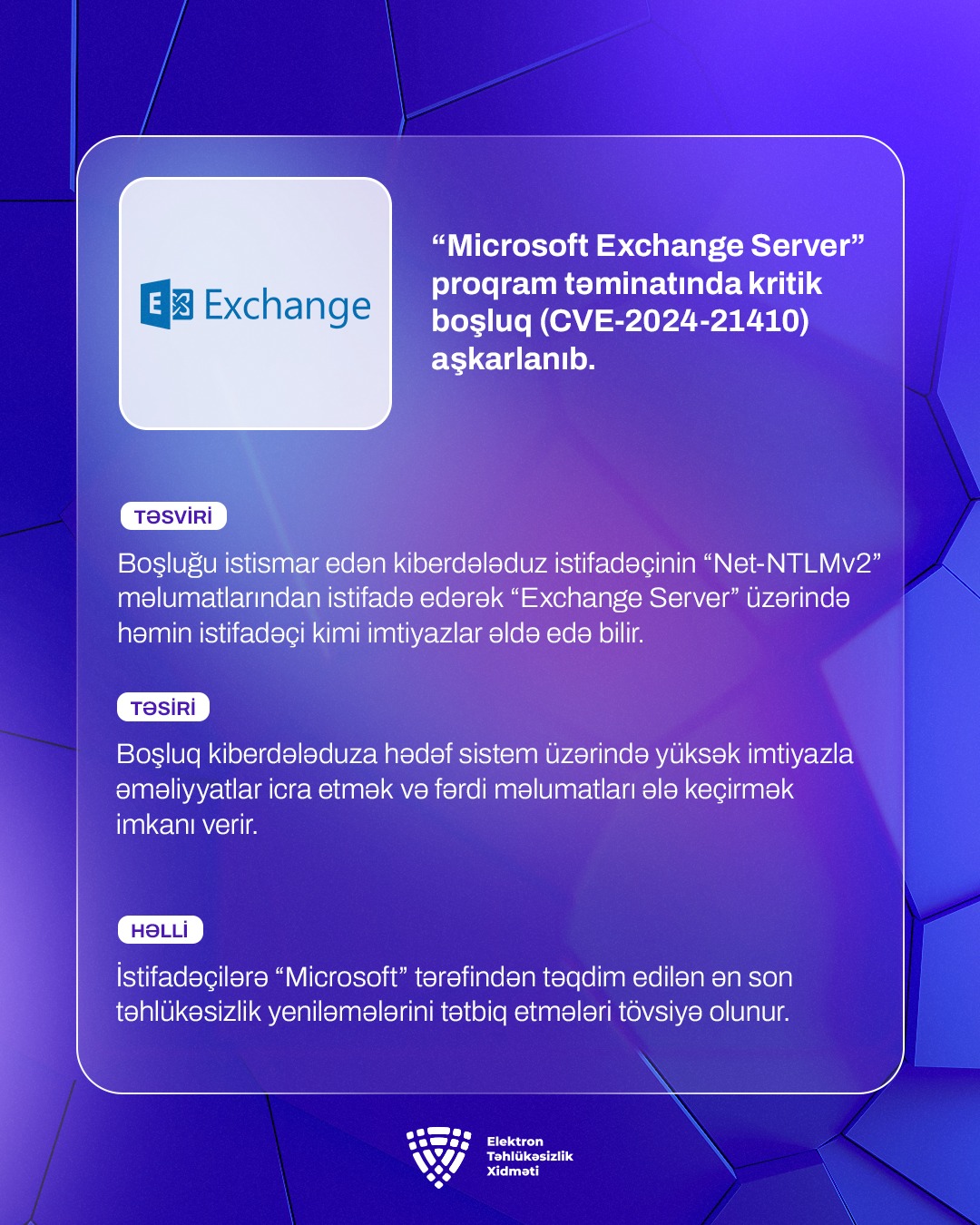 “Microsoft Exchange Server” proqram təminatında kritik boşluq (CVE-2024-21410) aşkarlanıb
